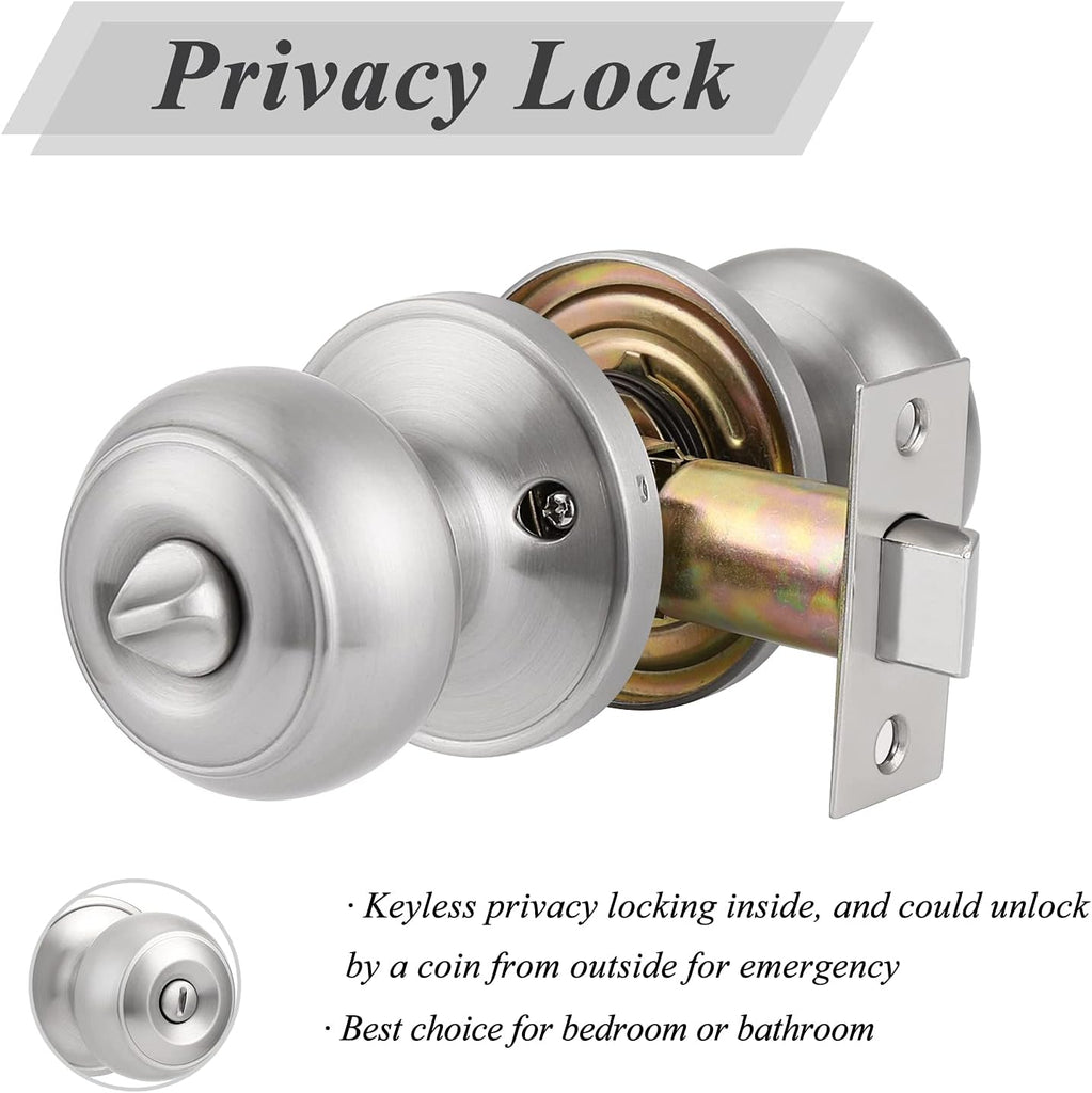Privacy Door Knobs Brushed Nickel Finish, Interior Keyless Door Knobs Locks , 8 Pack