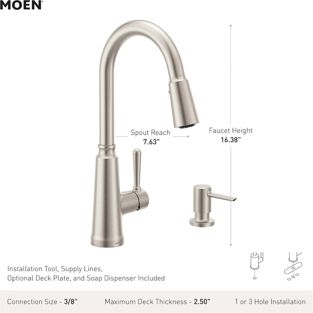 Trew Matte Black Kitchen Faucet with Soap Dispenser and Pulldown with Power Boost, Transitional Kitchen Faucet