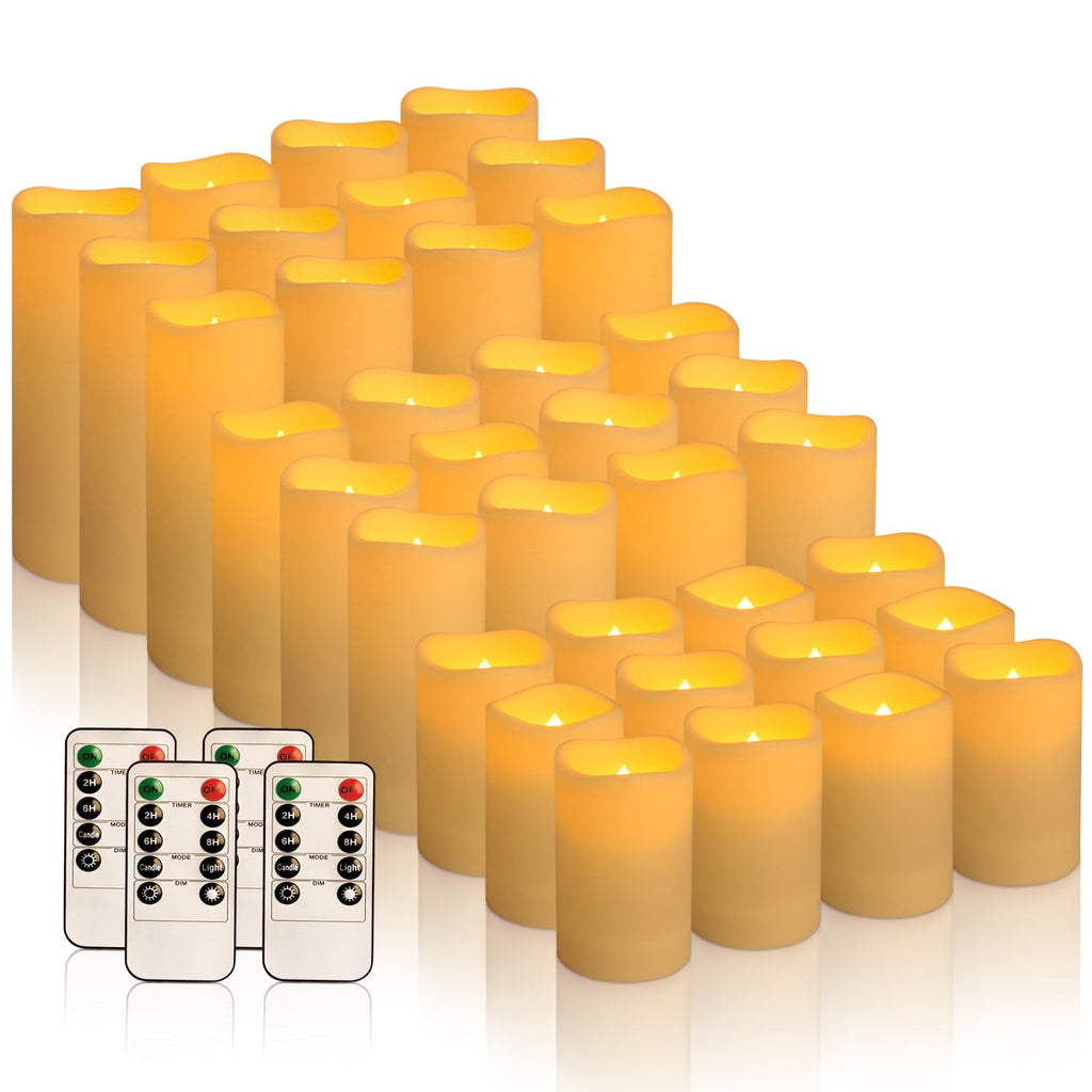 36 Pack Waterproof Flameless LED Candles - Outdoor Battery Operated Candles with Remote & Timer, Realistic Flickering