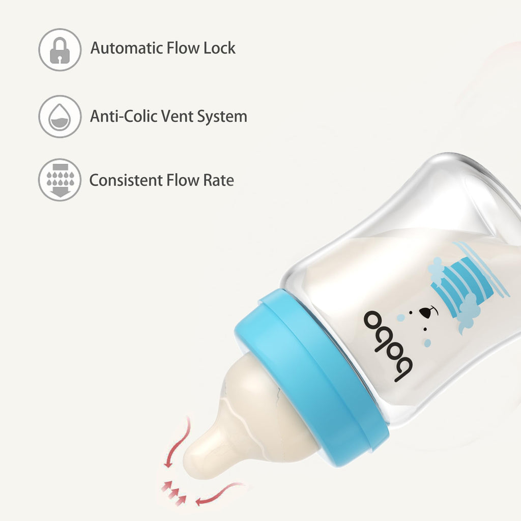 Glass Baby Bottles with Slow Flow Nipple, Newborn Anti-Colic Feeding Bottles for 0+ Months, Wide Neck, Borosilicate