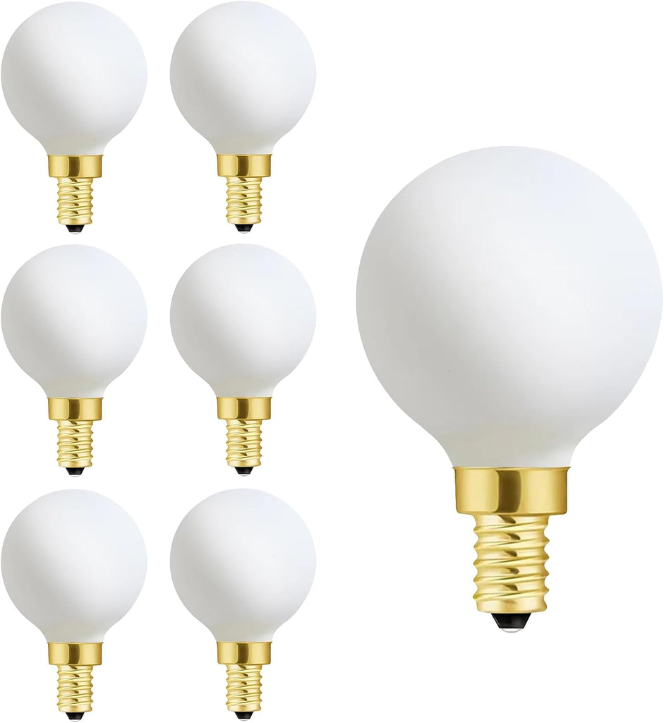 Frosted G16.5 globe light bulb,e12 Round Candelabra Bulb 60 watt,6W Chandelier Light Bulbs,Milky White Candelabra LED