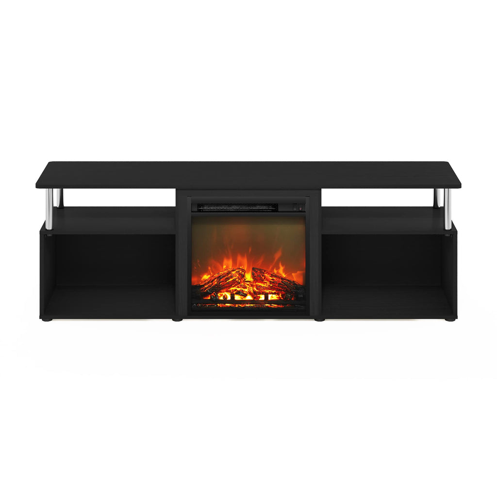 Jensen Open Storage Fireplace Entertainment Center for TV up to 70 Inch with Stainless Steel Tubes, Americano/Chrome