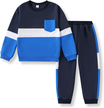 Toddler Boy Clothes Color-Block Long Sleeve Sweatshirt and Pant Outfits Kids 2Pcs Fall Clothing Set
