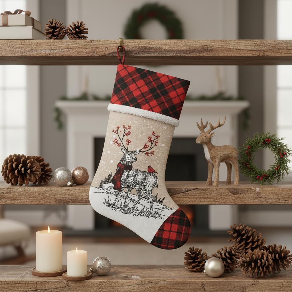 20 Inch Reindeer Christmas Stocking, Deer Stocking