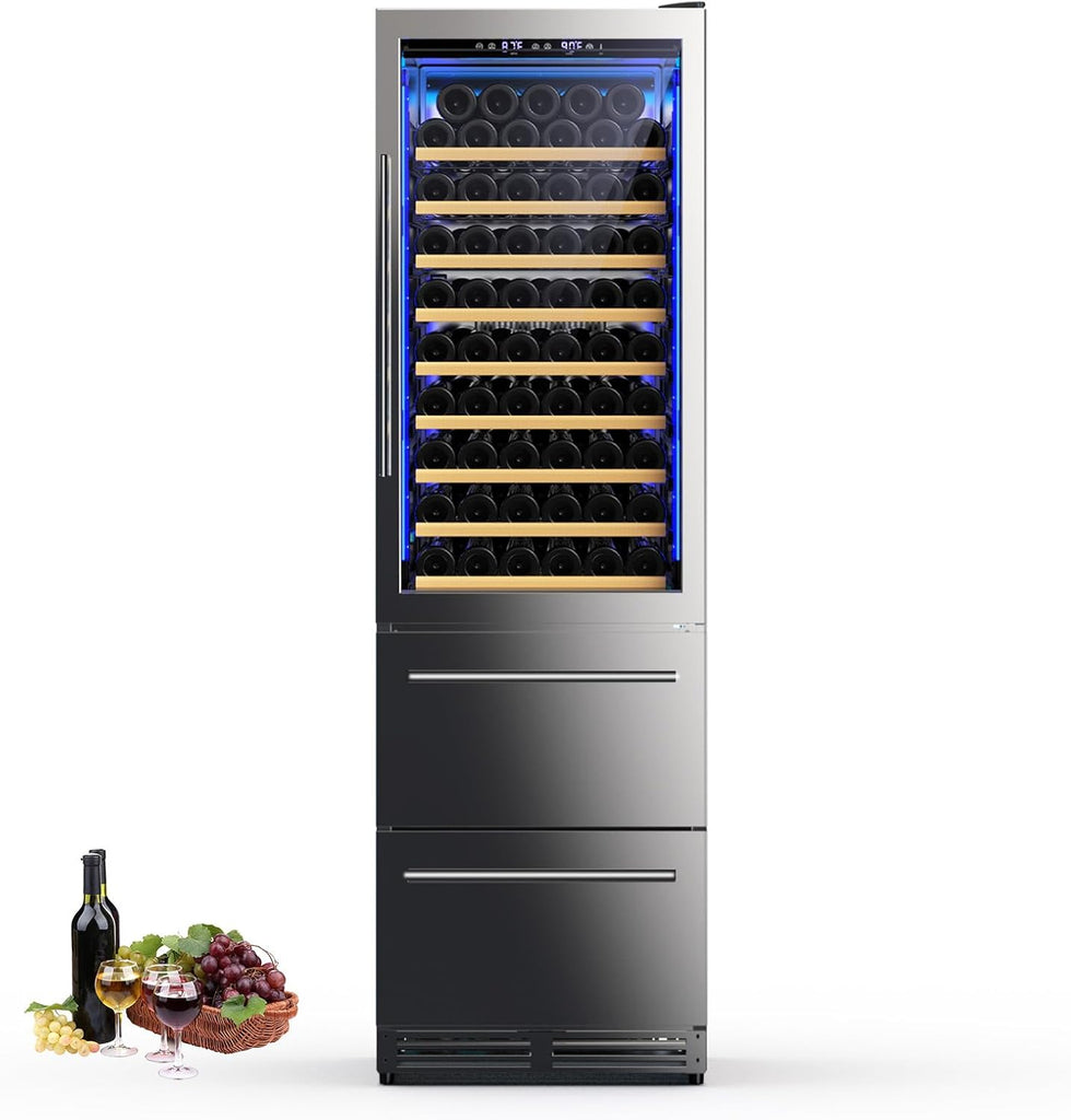 Wine and Beverage Refrigerator, 24 Inch 2 IN 1 Dual Zone Wine Cooler, Built