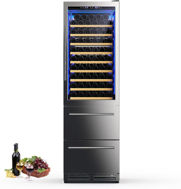 Wine and Beverage Refrigerator, 24 Inch 2 IN 1 Dual Zone Wine Cooler, Built