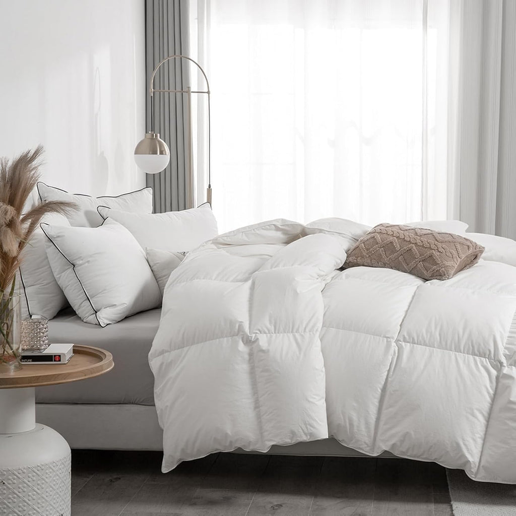 Lightweight Feather Down Comforter Twin - Ultra Soft 100% Organic Cotton Quilted Duvet Insert