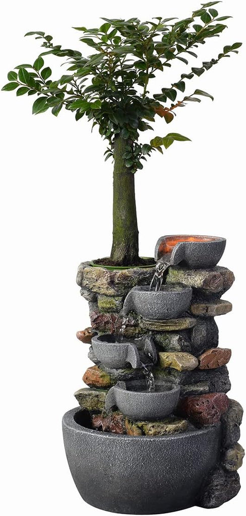Indoor Fountain 4-Bowl Rockery Soothing Sound Tabletop Fountains Decor Gift for Mom,Mother Day Present with A Small
