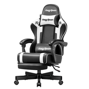 Video Gaming Chair for Adults with Footrest, Ergonomic PC Chair, Arctic White