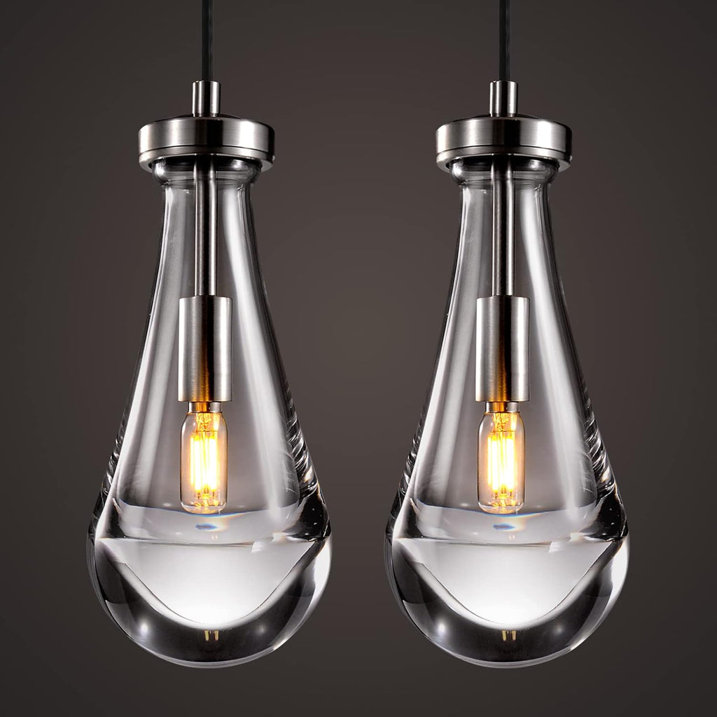 Raindrop Pendant Lights Kitchen Island Teardrop Chrome Hanging Light Fixtures Clear Solid Glass Pendant Light Modern Chandeliers for Dining Room Porch Corridor Living Room (2-Light) A121-B0DNDNPR3C
