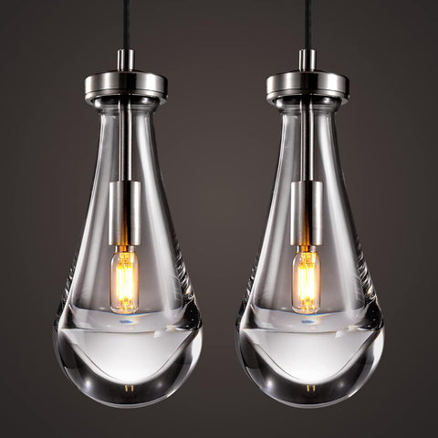 Raindrop Pendant Lights Kitchen Island Teardrop Nickel Hanging Light Fixtures Clear Solid Glass Pendant Light Modern Chandeliers for Dining Room Porch Corridor Living Room(2-Pack) A121-B0DL45H9ZZ