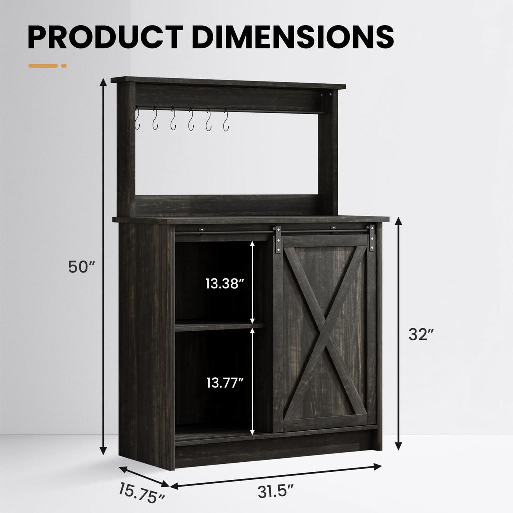 31" Farmhouse Coffee Bar Cabinet with Storage Hutch, Oak