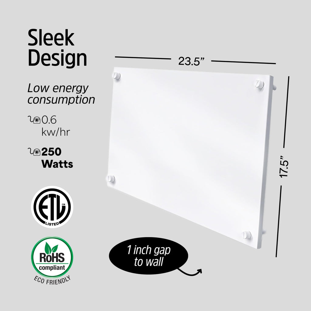 Convection Wall Heater with Thermostat - 250W Electric Wall Mounted Space Heater Panel - Updated Model, 120V - Heats