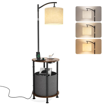 Floor Lamp with Table, Nightstand with Charging Station Living Room