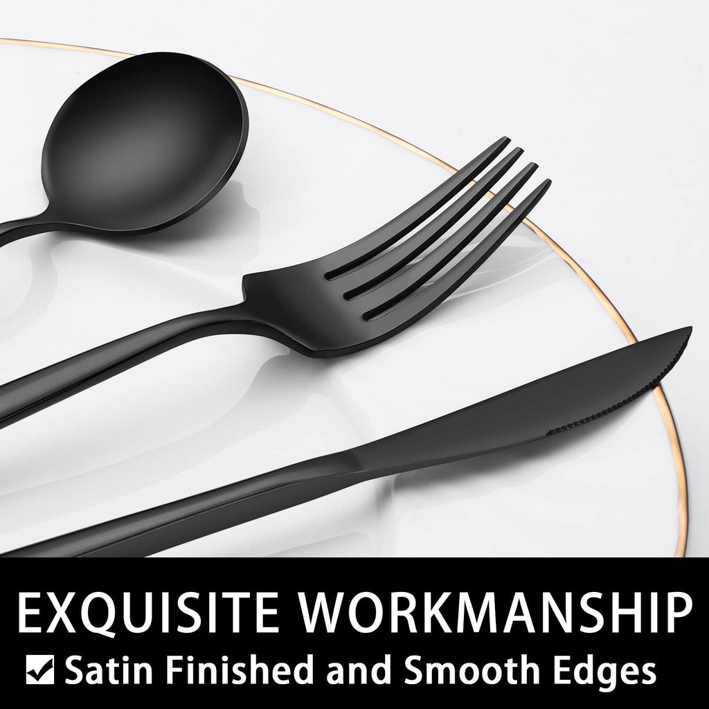 30-Piece Black Silverware Set, Flatware Set for 6, Food-Grade Stainless Steel Tableware Cutlery Set, Utensil Sets