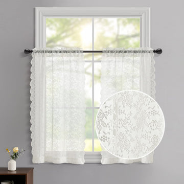 Ivory Lace Kitchen Curtains for Windows W25 x L24 Inch, 2 Panels
