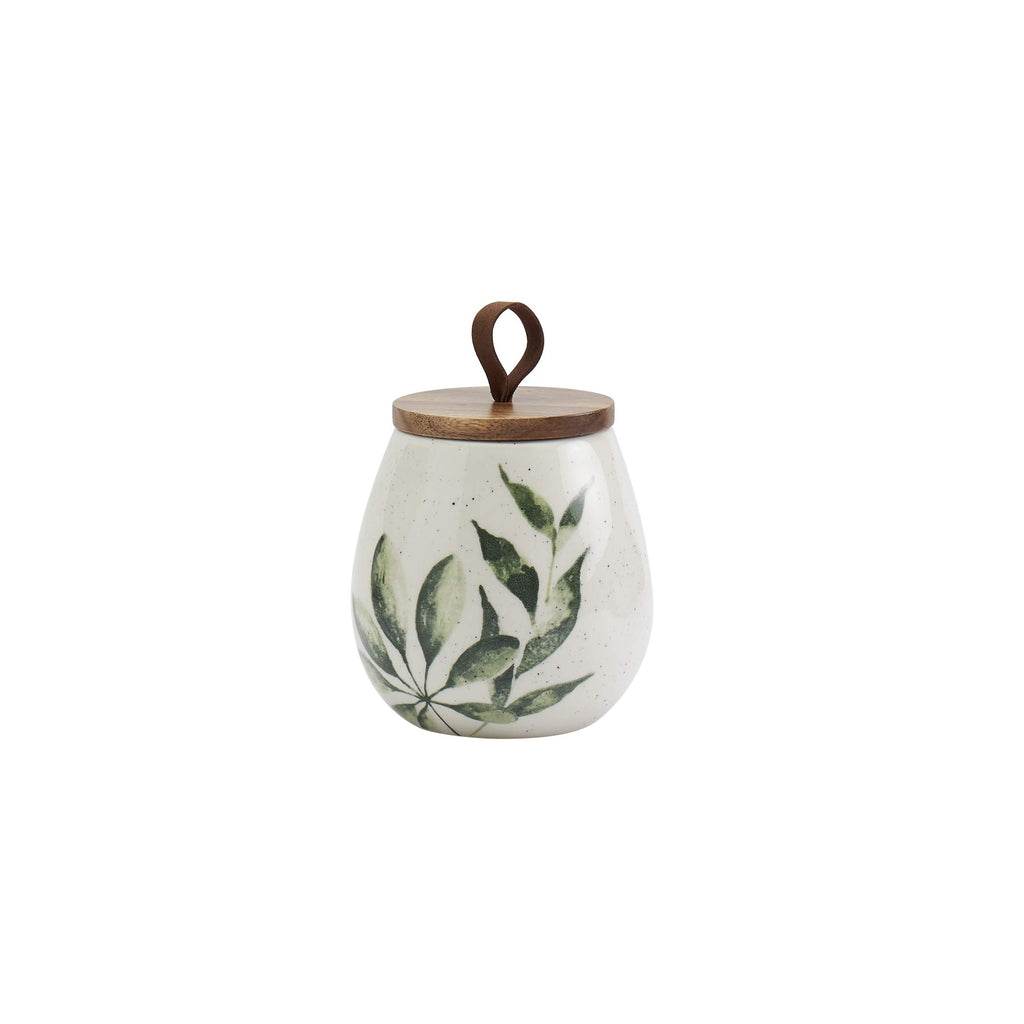 Tabletops Gallery Ceramic Canister Collection- Stoneware Designed Kitchen Storage Acacia Wood White Set, 3 Piece