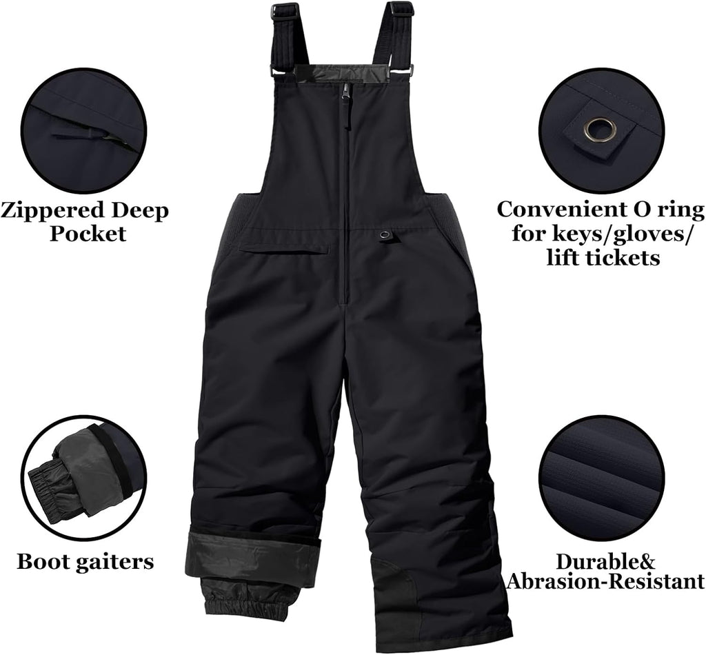 Kids Snow Bibs Unisex Waterproof Winter Ski Pants for Boys Girls