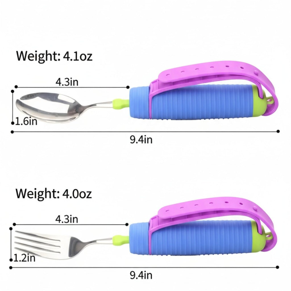 Weighted Adaptive Utensils for Enhanced Stability - Bendable, Non-Slip Utensil Set with Adjustable Wrist Strap &