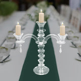 3 Arm Crystal Candelabra Centerpieces for Tables, Crystal Glass Taper Candle Holder Candelabra with Chandelier Chains