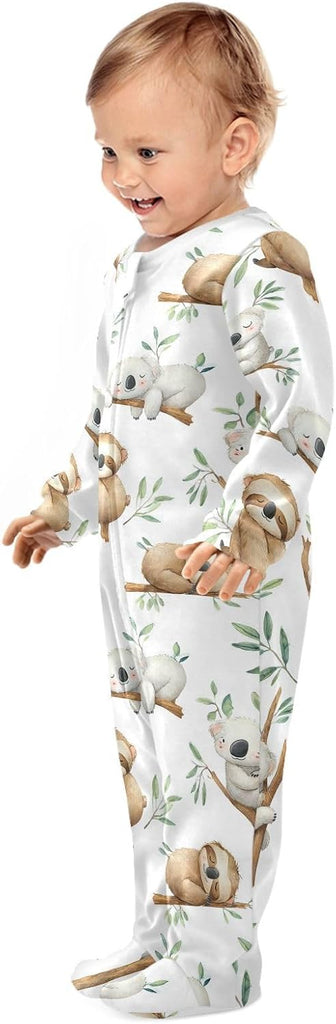 Sloth Koala Baby One-Piece Footies Tropical Leaves Newborn Rompers Pajamas Cotton Footed Pjs for Sleep Play Boys