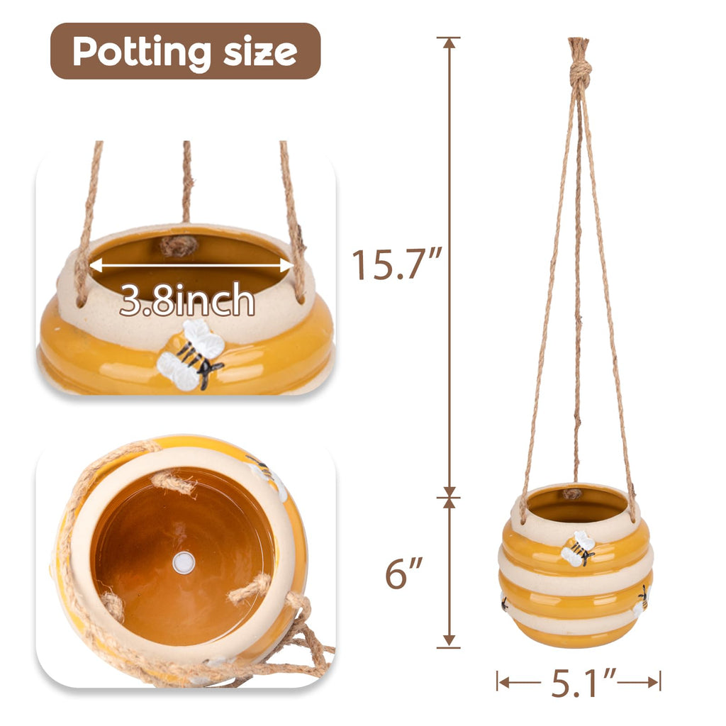 Hanging Ceramic Planter 5 Inch Cute Bee Plant Pots