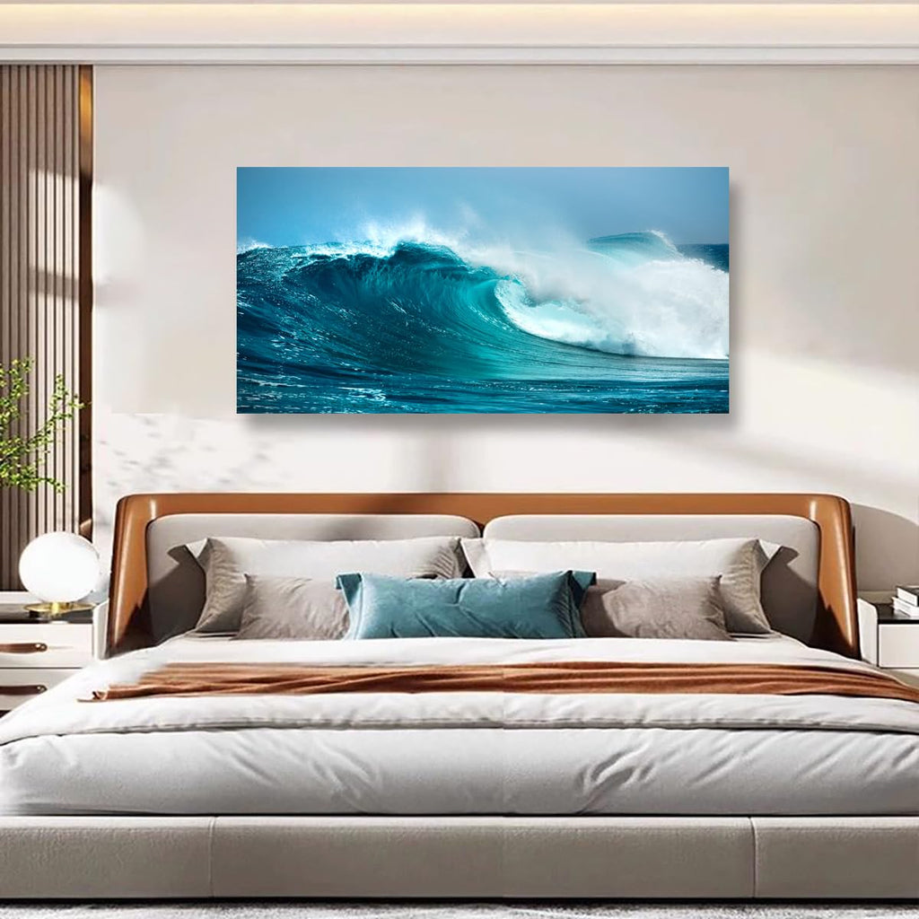Sea Waves Wall Art Bedroom Office Paintings Large Blue Beach Wall Art Pictures Artwork Nature Ocean Canvas Wall Art