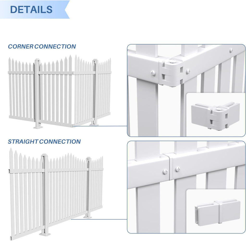 2 Sets 36" H x 84" L Vinyl White Picket Fence Panels No Ground Spike Decorative Fencing for Pool Garden Backyard