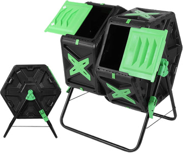 140L Dual Chamber Outdoor Tumbling Composting Bins with Sliding Door 360 | Large Compost Bin with Rotating Dual