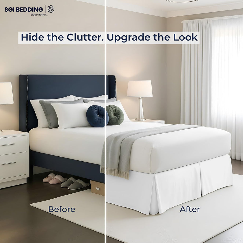 13 inch Drop Bed Skirt Full Size - Platform Style with Secure Fit, Classic Tailored Look, Elegant Pleated Style Dust