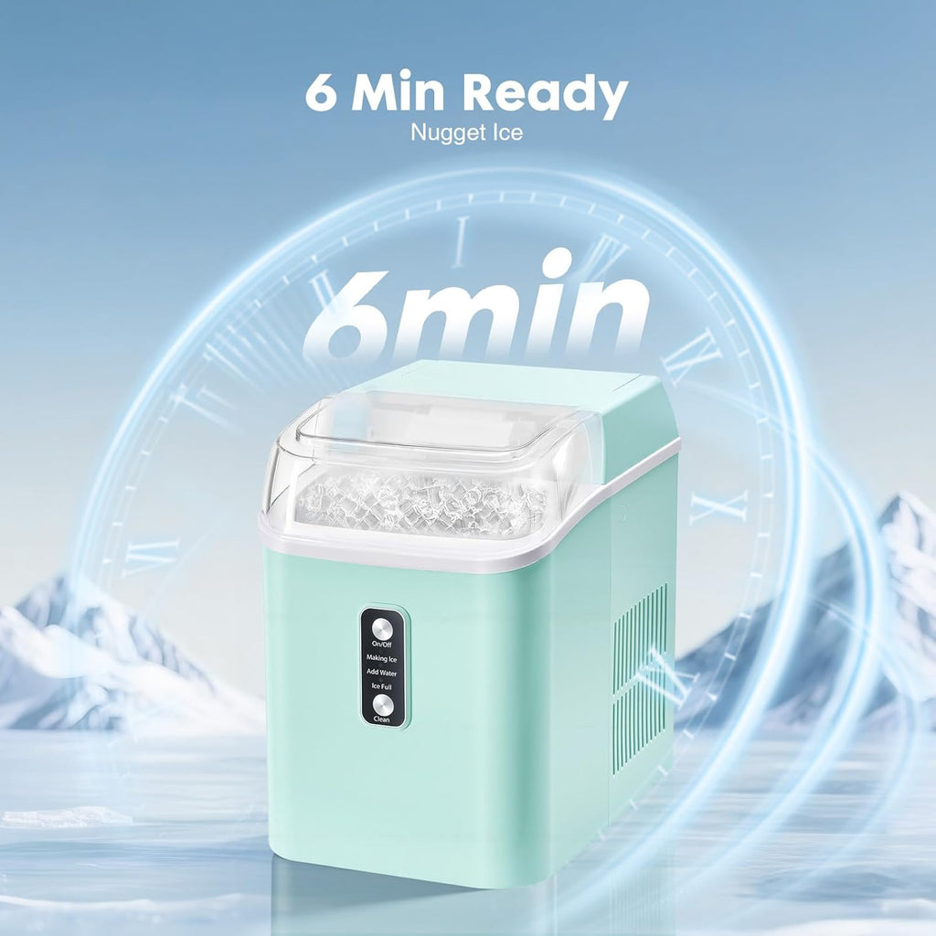 Nugget Ice Maker Countertop, Portable Ice Machine with 1.7L Water Tank, 26LBS/24H Fast Production, Auto-Cleaning &