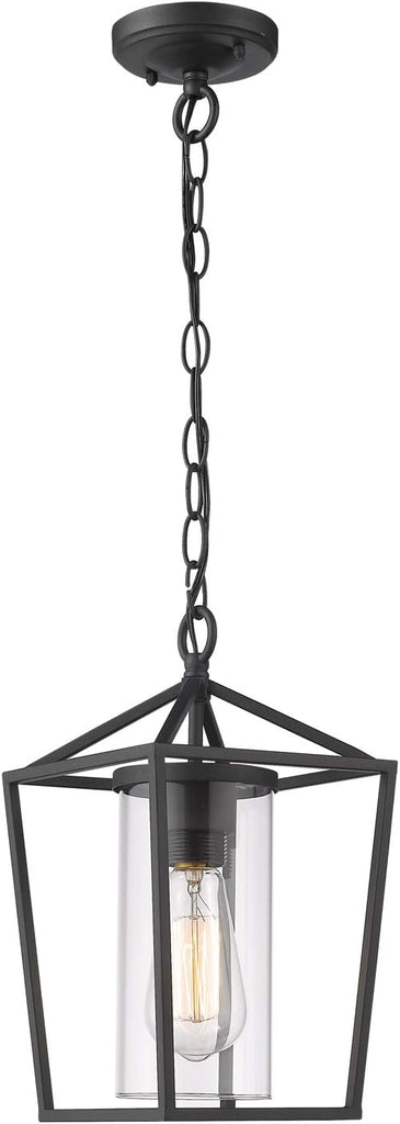Modern Outdoor Pendant Light, 1-Light Outdoor Hanging Lantern Light in Black Finish with Clear Glass, 20065H BK