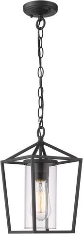 Modern Outdoor Pendant Light, 1-Light Outdoor Hanging Lantern Light in Black Finish with Clear Glass, 20065H BK