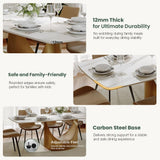 63" Modern Dining Table for 4-6, Hobart Rectangle Dining Table, Matte White Sintered Stone Dining Tabletop with