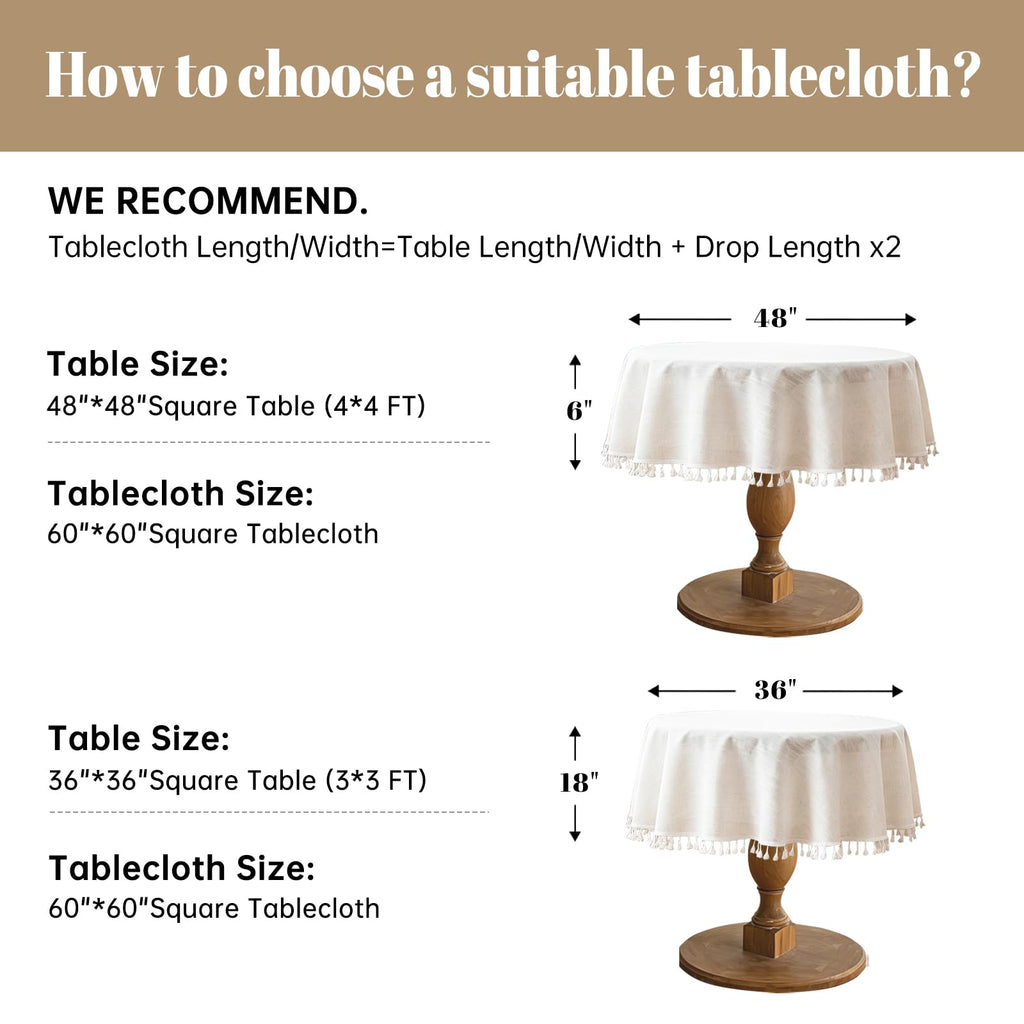 Cream Round Tablecloth 55 Inch, Linen Look