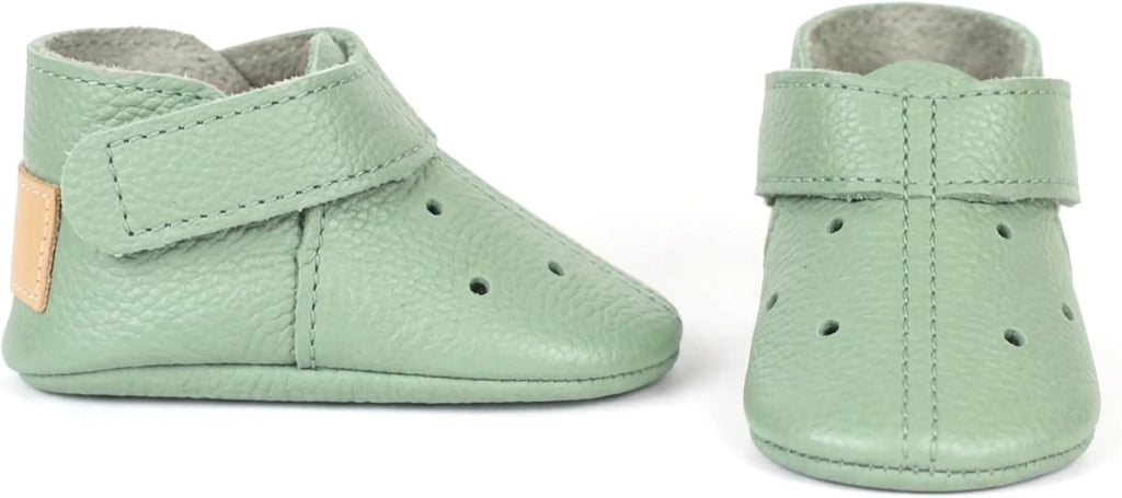 Mint Green Genuine Leather Baby Moccasin Booties
