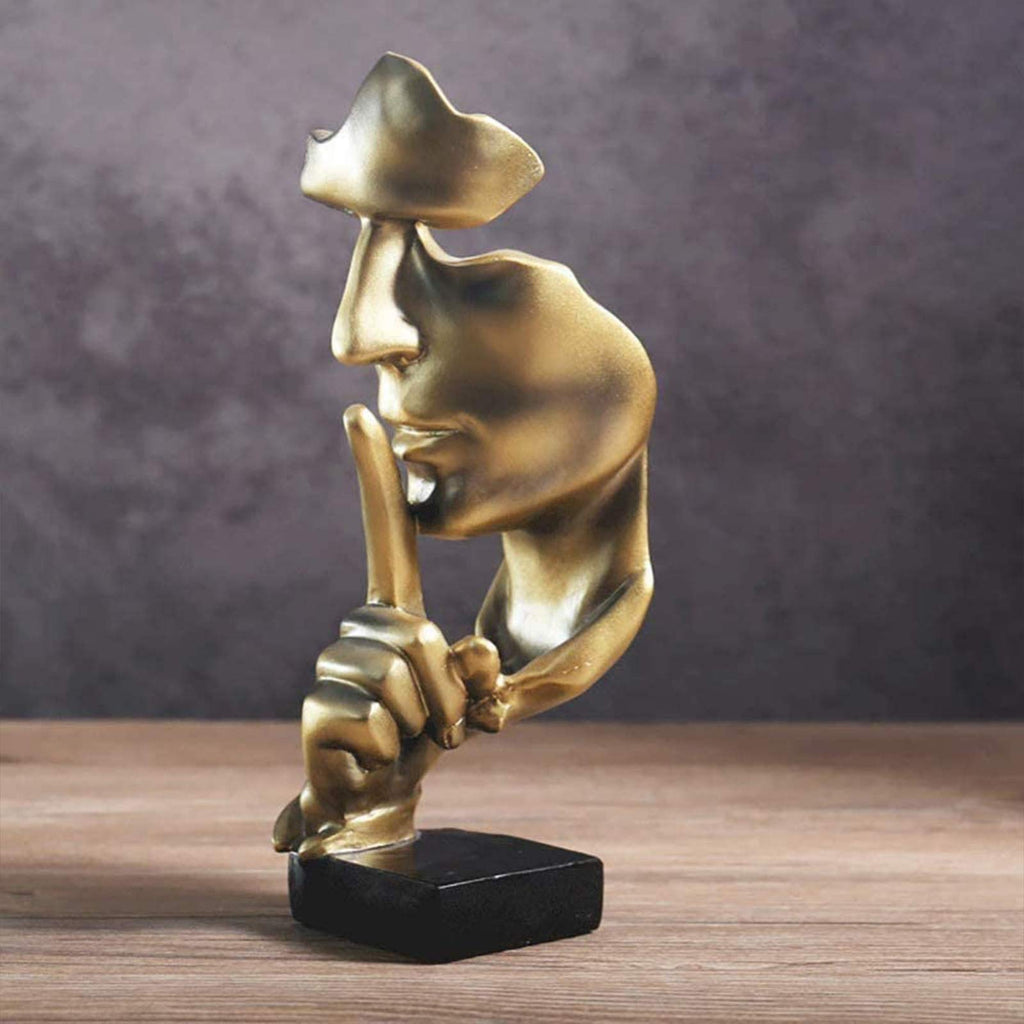 Thinker Statue, Silence is Gold Abstract Art Figurine(Gold)