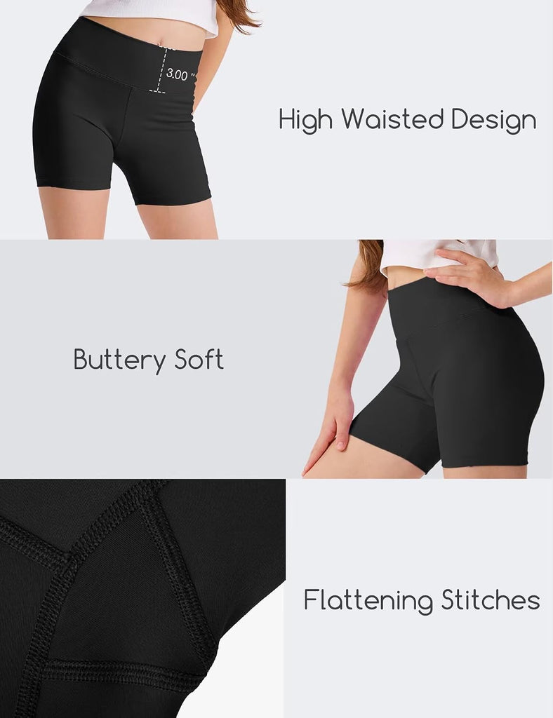 3 Pack Girls 4'' High Waisted Biker Shorts, Athletic Yoga Shorts