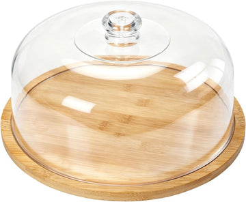 Rotating Bamboo Cake Stand with Shatterproof Acrylic Dome,11.8in