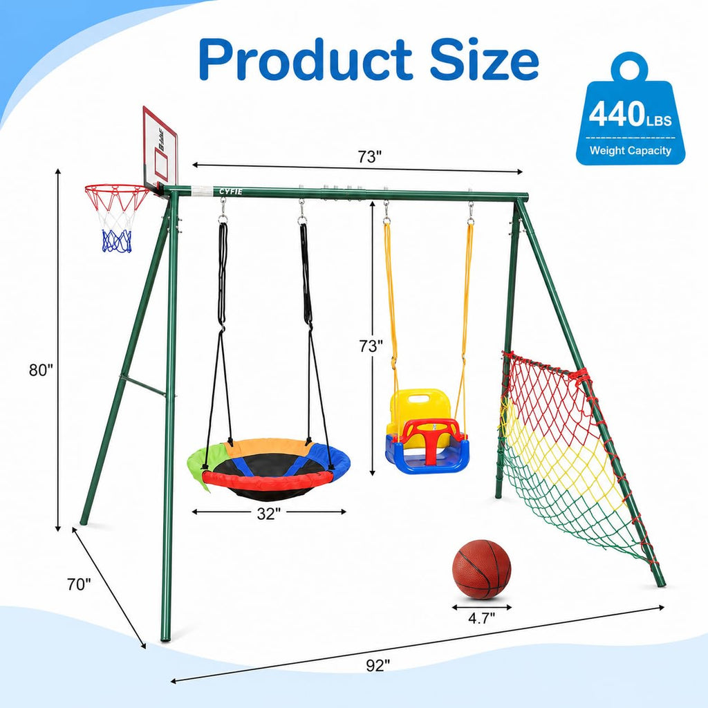 7-in-1 Kids Swing Set and Saucer Swing for Backyard