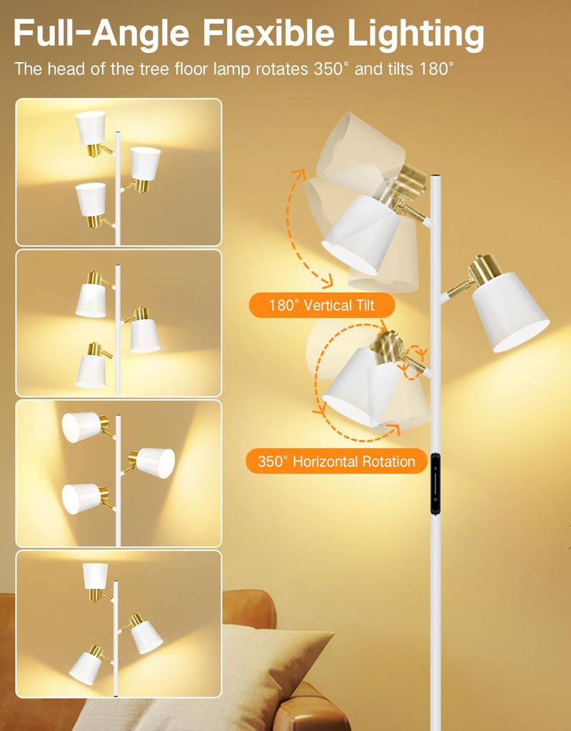 Tree Floor Lamp, LED Dimmable Floor Lamp with Remote and Touch Slide Control, 4 Color Temperatures, 3 Rotatable