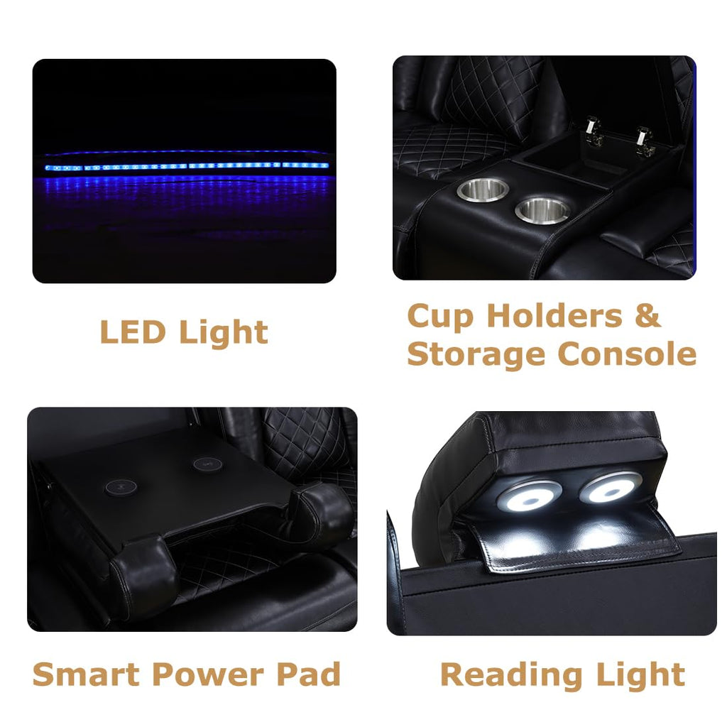 Power Reclining Sofa Set with LED Light, Leather Sectional Couch, Living Room Furniture Sets, Modern Power Recliner