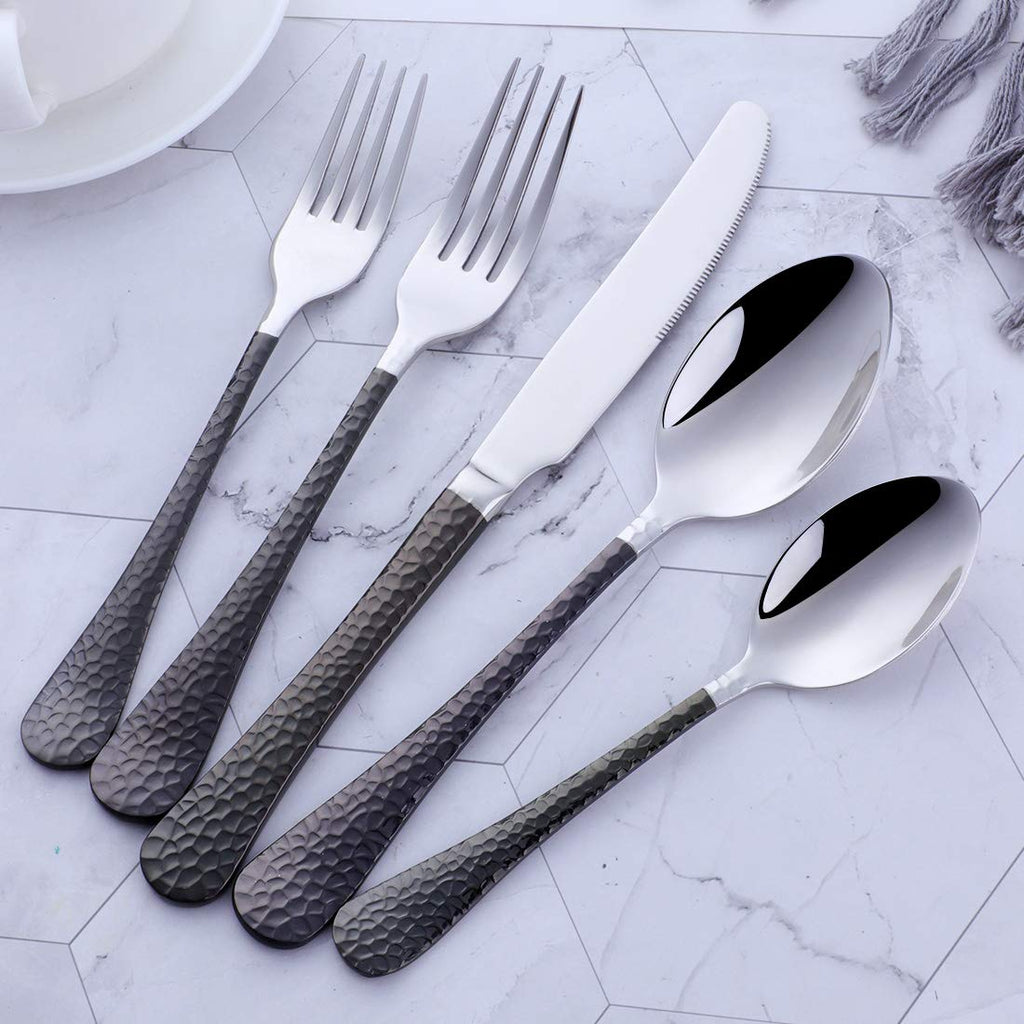 BuyGo 20-Piece Silverware Set, Hammered Design Flatware Set Dinnerware Set, Stainless Steel Tableware Eating Utensils