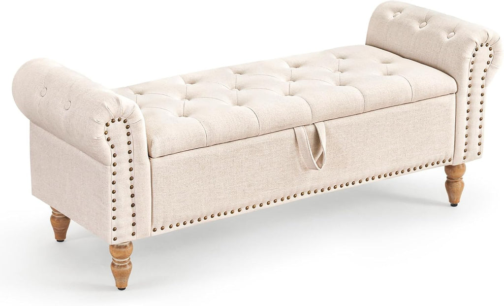 51" Storage Benches, End of Bed Bench with Button-Tufted Large Upholstered Storage Ottoman Linen Window Bench with