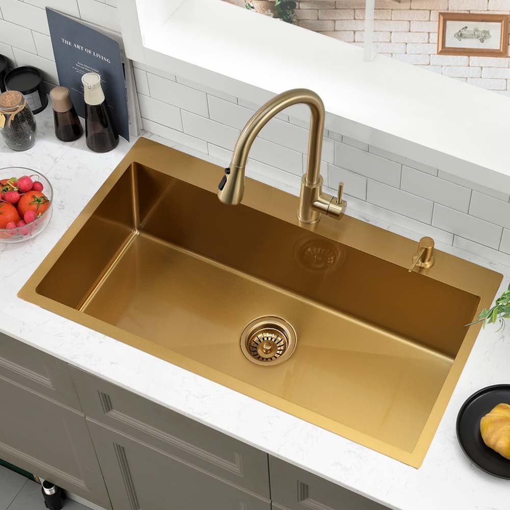 33 x 22 Drop Sink Top Mount Sink Gold Stainless Steel
