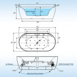 Acrylic Freestanding Bathtub, 71-Inch White Soaking Tub with Air Bubble Jets, Manual Control, Modern Stand-Alone Design