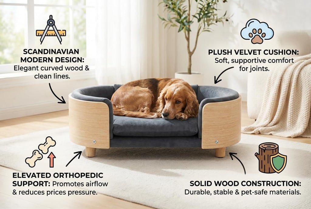 Scandinavian Style Elevated Dog Bed, Medium, Dark Gray
