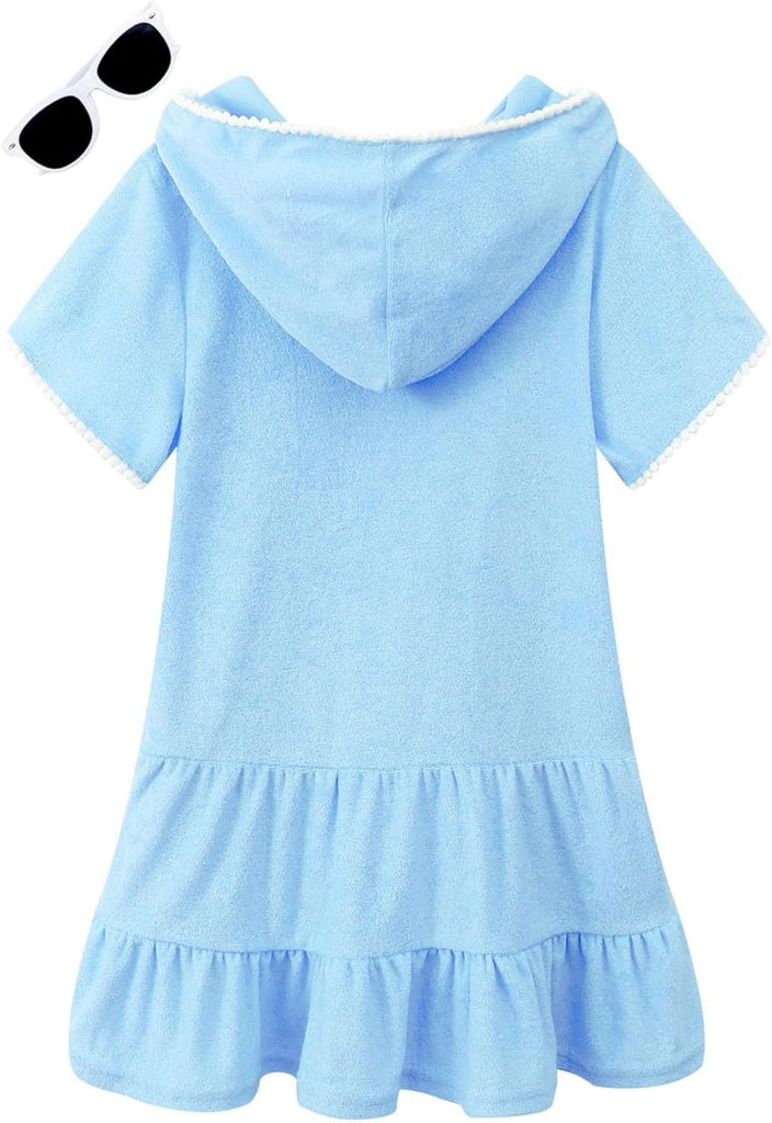 Girls Swim Cover Up Kids Swimsuit Coverup Terry Zip-Up Beach Bathing Suit Wraps with Sunglasses