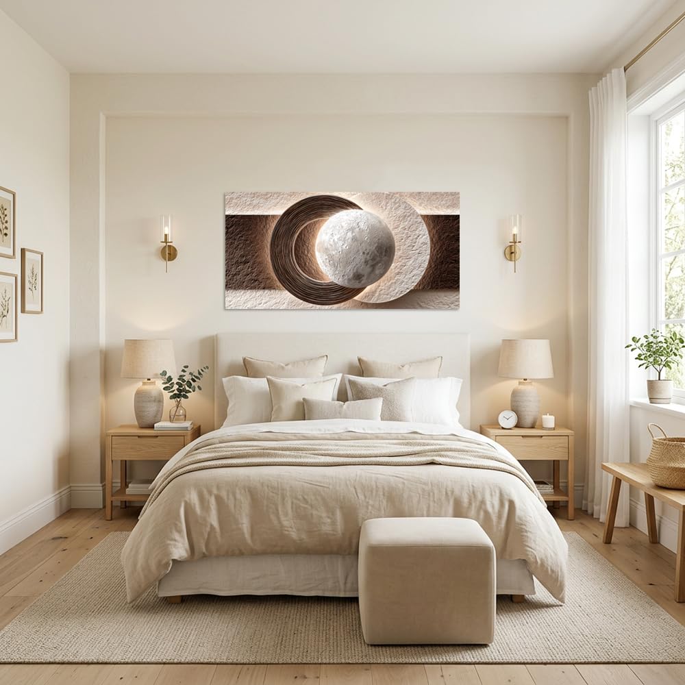 Brown Abstract Moon Wall Art Canvas Painting Prints Beautiful Beige Circles Spheres Ball Globe Art Deco Geometric