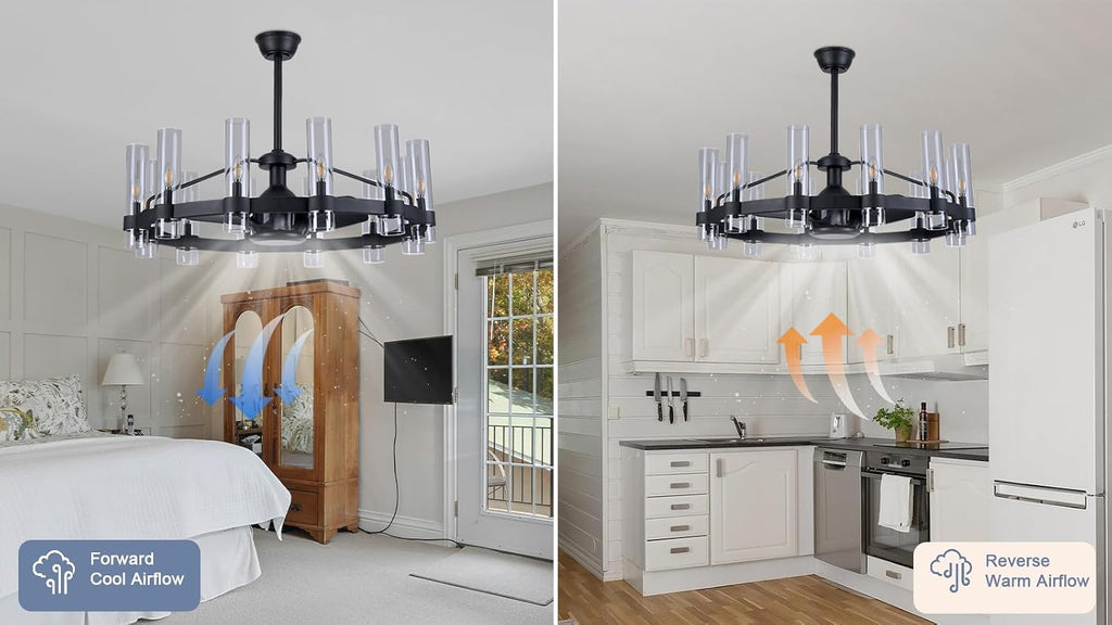 Black Ceiling Fans with 12 Lights Wagon Wheel Chandelier, 38 Inch Modern Farmhouse Fandelier, Quiet 6-Speed Reversible DC Motor, 1/2/4H Remote Timing for Living Room/Bedroom/Kitchen A115-B0F5M79C12